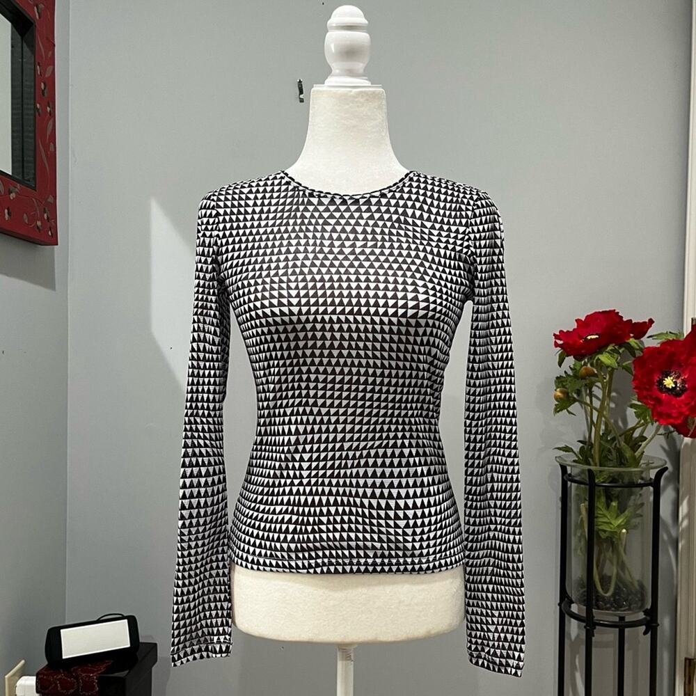 NEW Banana Republic Mesh Fitted Longline Geometric Contrast Layering Top S NWOT